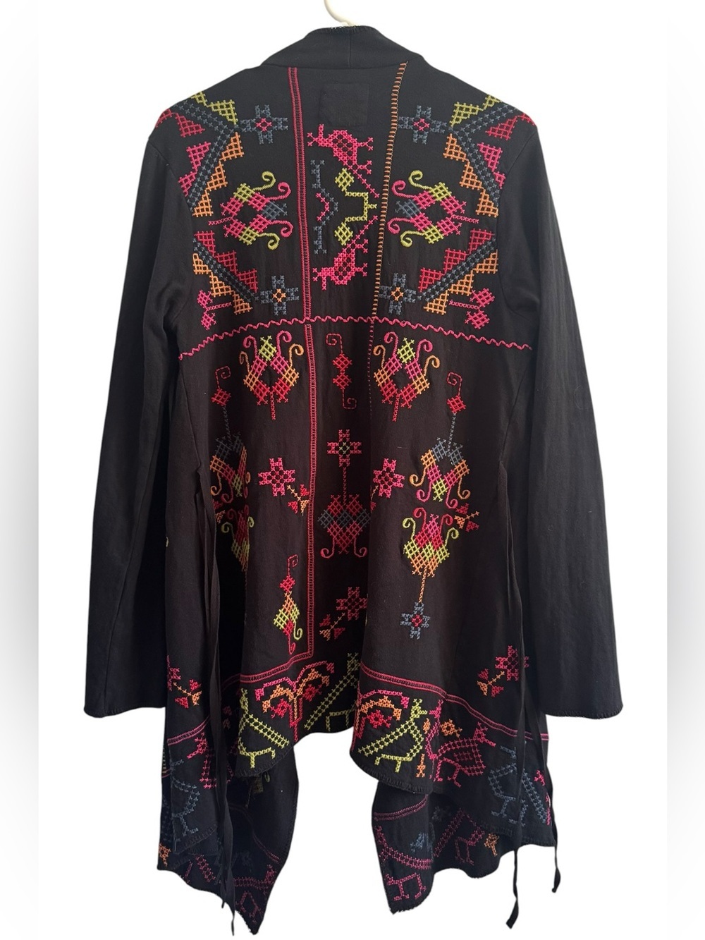Biya By Johnny Was Black Embroidered Tie Closure with Pockets Cardigan Size M - Picture 9 of 10